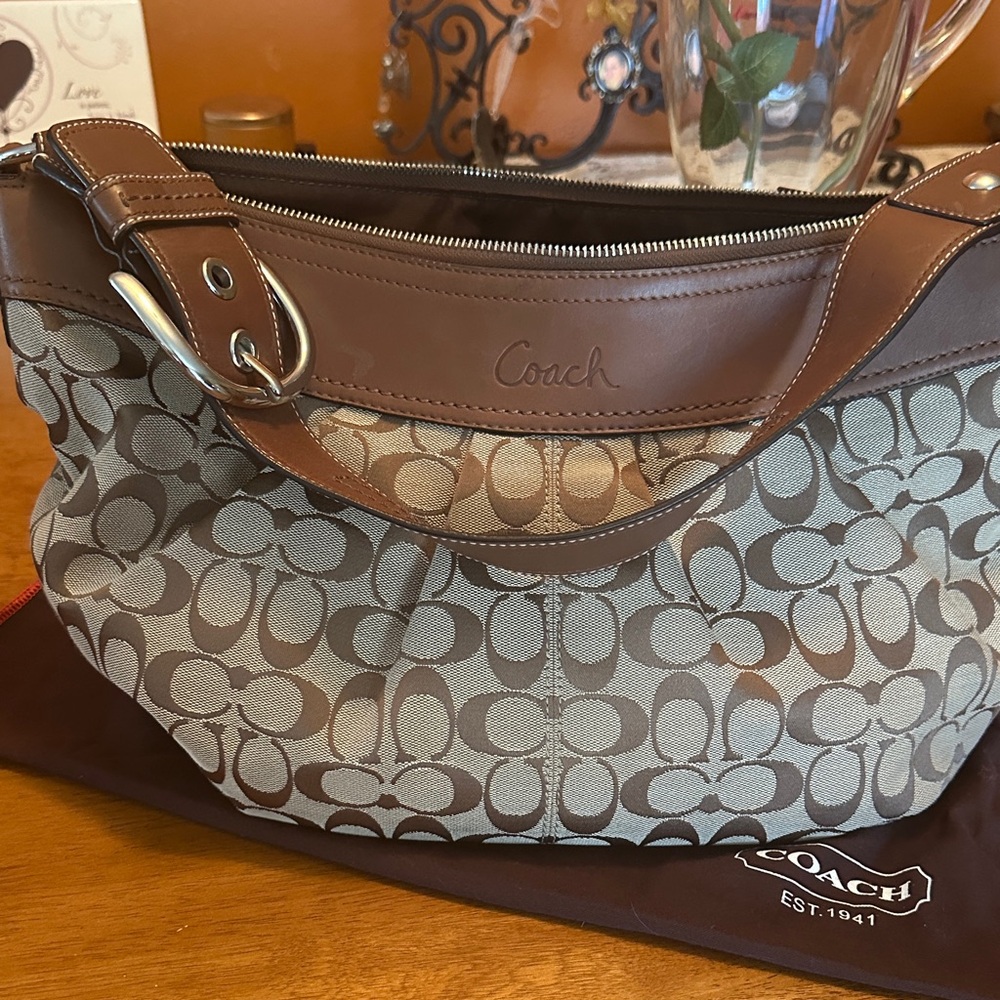 Coach Tan and Brown Shoulder Bag